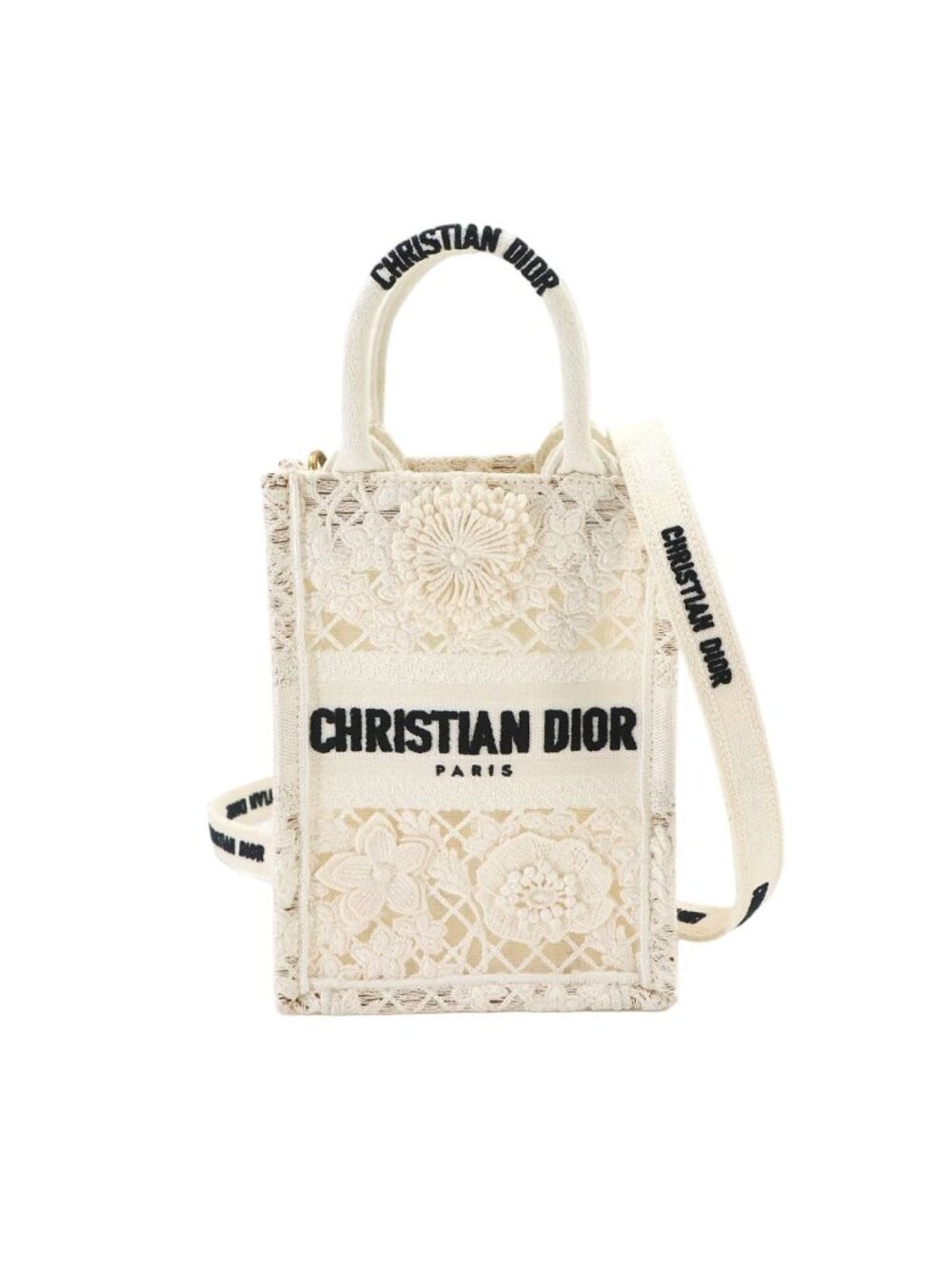 Dior Book Tote Bag Vertical Mini 2-Way Canvas White